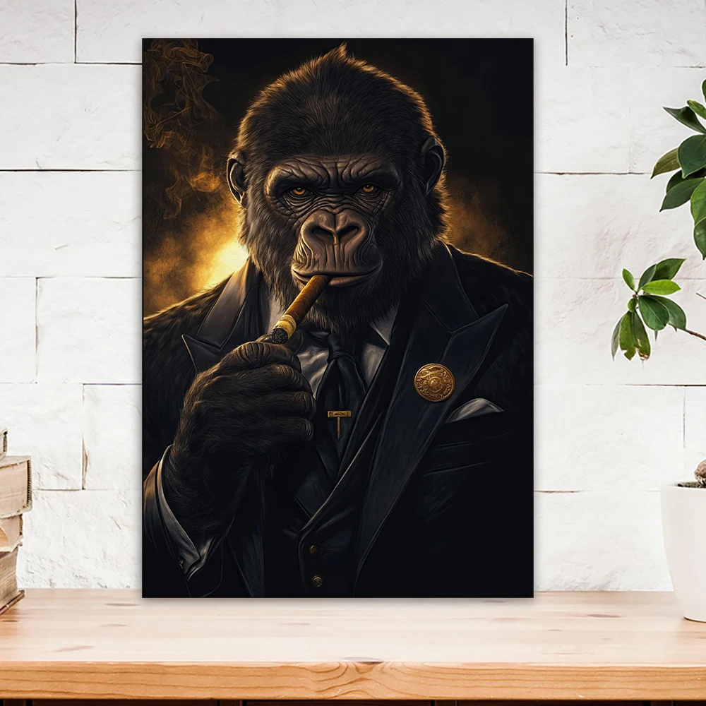 Modern Animal Gorilla Poster Gorilla Gangster Smokes A Cigar Wall Art Canvas Painting Fashion Pictures Prints Home Room Decor