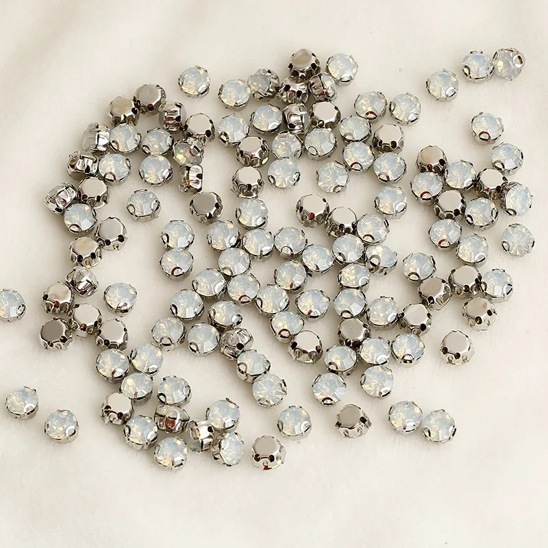 PEESOM 100pcs Round Opal Rhinestone with 3D Claw Settings Sew On Stone Flatback Resin Rhinestone for Sewing Garment Accessories