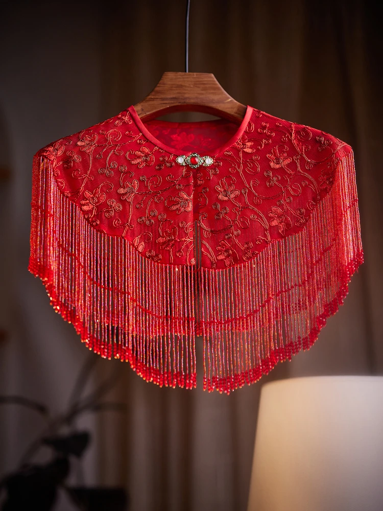 

Retro Sle ort Coat New Design Long Tassel Thin Cloak Matched with Dr Women's Faion Original Design Me Ma...