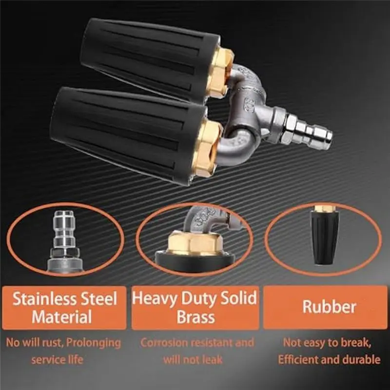 NEW HOT In Stock-Dual Turbo Nozzle For Pressure Washer,360° Rotating Pressure Washer Nozzle, Twin Turbo Washer With 7 Nozzle Tip