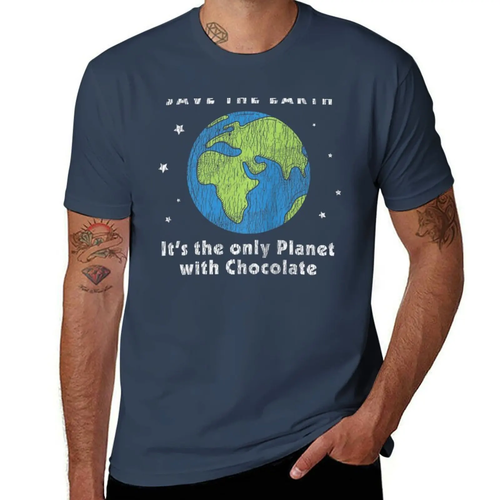 

Vintage The Only Planet With Chocolate Save The Earth Day T-Shirt Casual Holiday Short Sleeve Tee