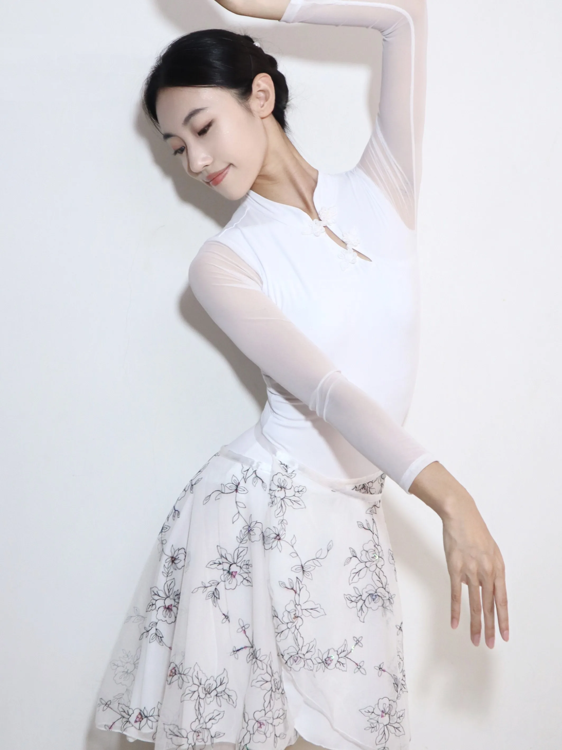 Ballet Dance Leotard Cheongsam Collar Gymnastic Costume Women's Art Examination Dance Practice Costume Yoga Bodysuit Leotards