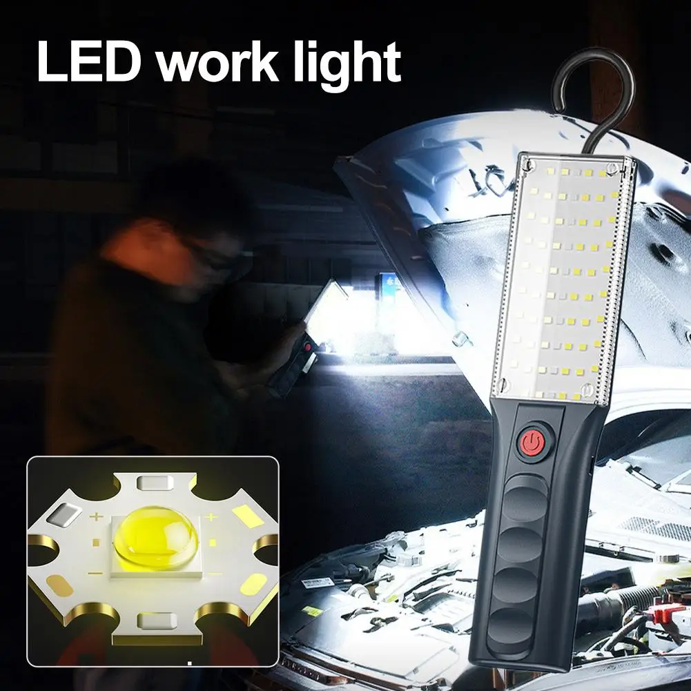 قوية 66 LED ضوء العمل مع المغناطيس مصباح يدوي سيارة COB شحن ميكانيكي الطوارئ USB ضوء مصباح المرآب D3X2
