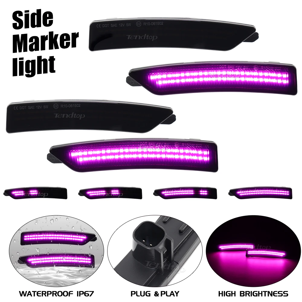 

4pcs LED Dynamic Scan White Front Rear Side Marker Light LED Fender Day Side Signal Lamp for Ford 2024-2025 Mustang (S650, Gen7)