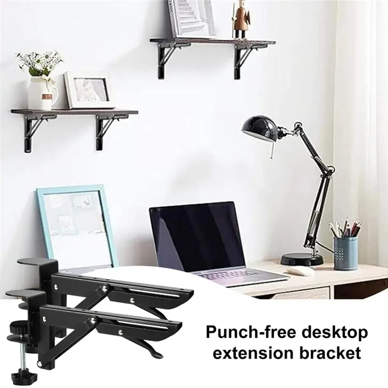 Superior-Foldable Desktop Bracket 2Pcs Adjustable Desk Edge Rack Punch-Free Metal Home Office Organizer Computer Desk Extension