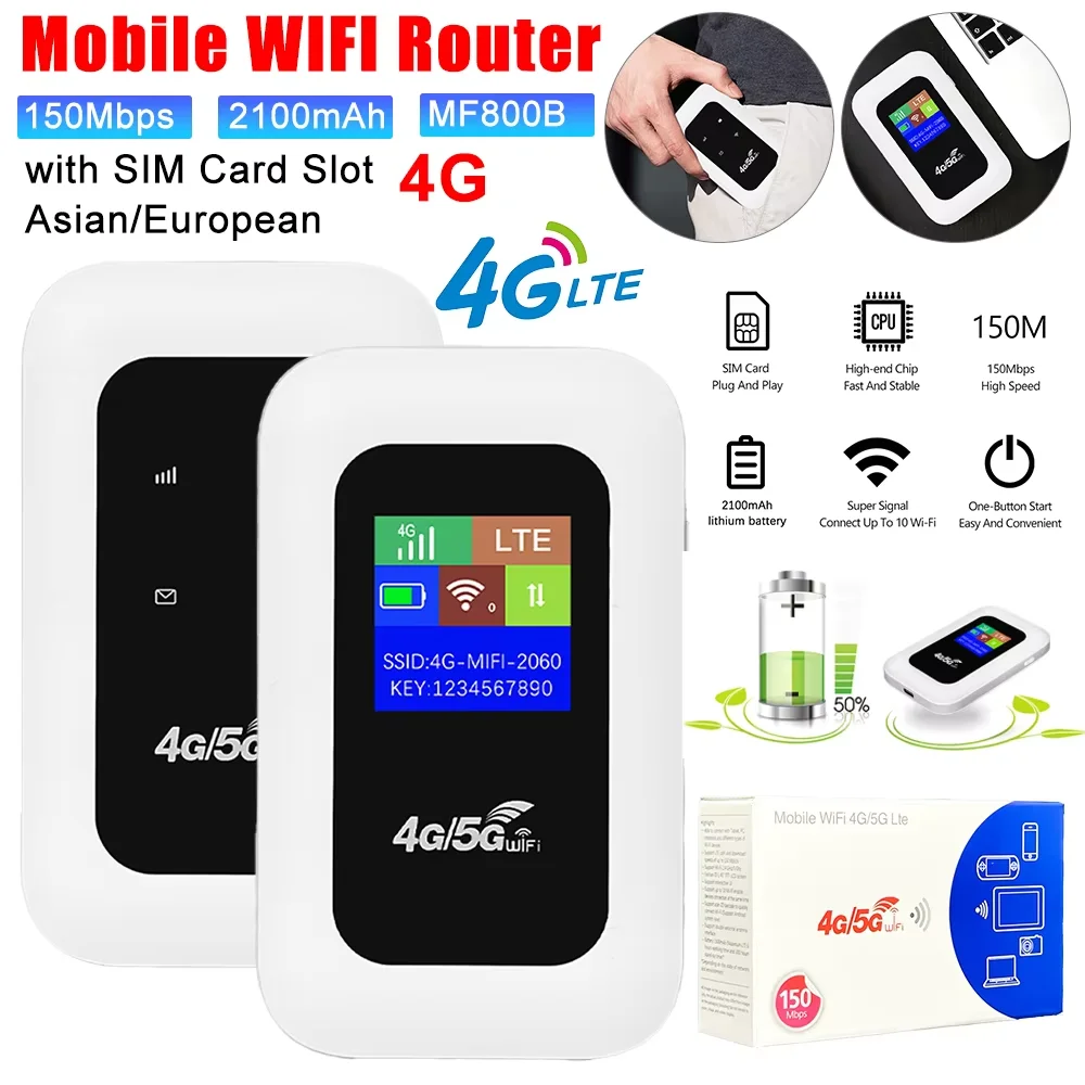 4G Mobile WIFI Router 150Mbps Wireless Router with SIM Card Slot 2100mAh Portable MiFi Modem Pocket Wifi Hotspot Repeater