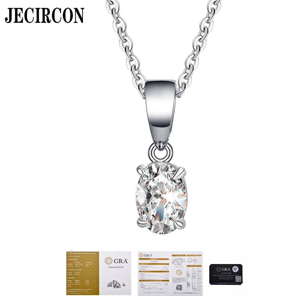 JECIRCON 925 Sterling Silver Egg-shaped Moissanite Necklace for Women Simple Light Luxury 1ct/2ct Diamond Pendant Clavicle Chain