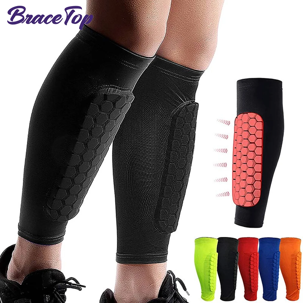 BraceTop Sports Football Cycling Compression Sleeves Honeycomb Sponge Safety Calf Leg Shin Sports Protection Men Women Teenagers