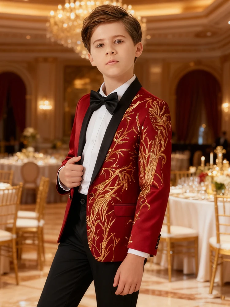Traje de lentejuelas degradadas para niños, vestido de pasarela, pequeño anfitrión, modelo de escenario, chaqueta de ropa para niños guapos