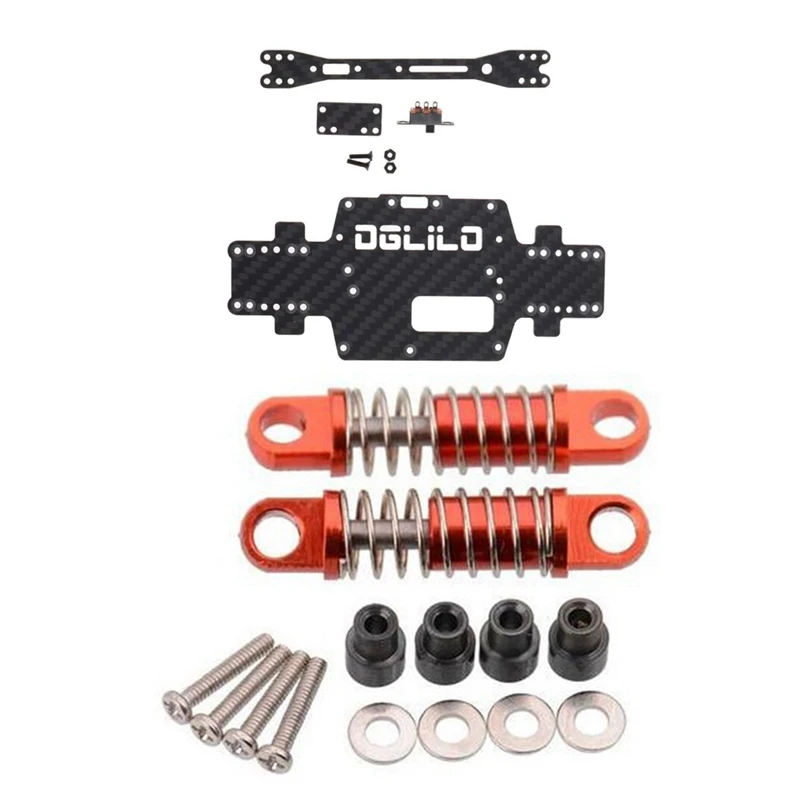 2 Set For Wltoys 1:28 RC Car Spare Parts: 1 Set Shock Absorber & 1 Set Carbon Fiber Chassis Car Bottom Low Body Shell