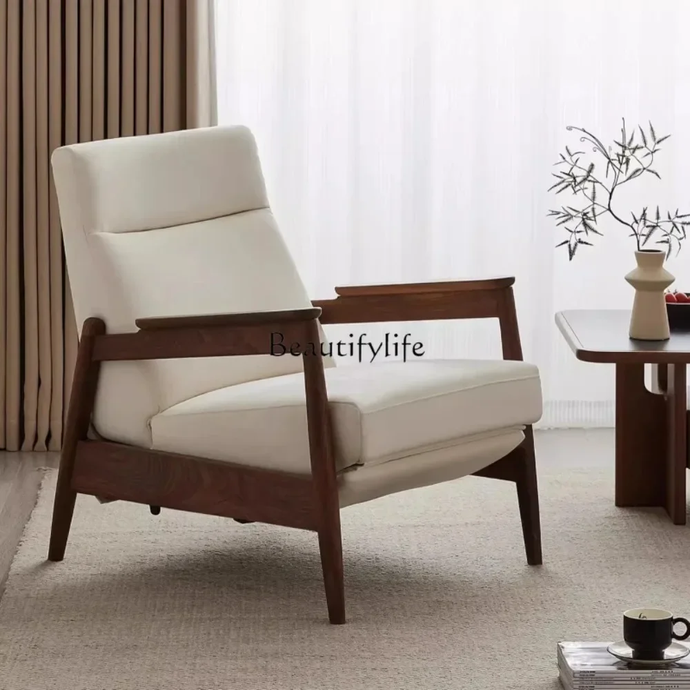 

P13Single sofa chair Nordic living room small apartment black walnut casual adjustable function armchair