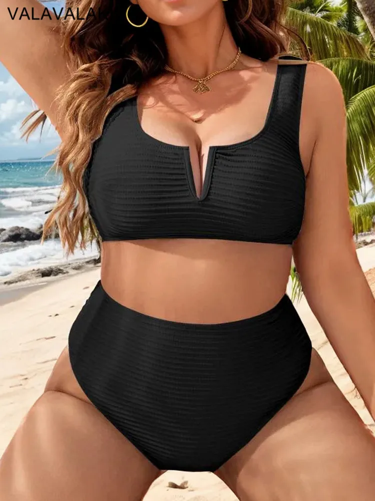 2024 Solid 2 Piece Plus Size Bikini Set Women High Waist Large Swimsuit Push Up Lady Big Swimwear Chubby Sexy Curvy Bathing Suit