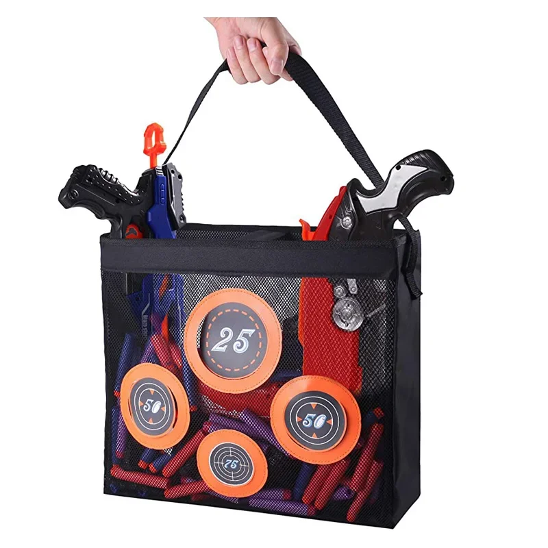 Borsa a rete portatile per la pratica di tiro al bersaglio compatibile con le freccette Nerf per bambini 6 + Nerf N-Strike Elite Series Blaster