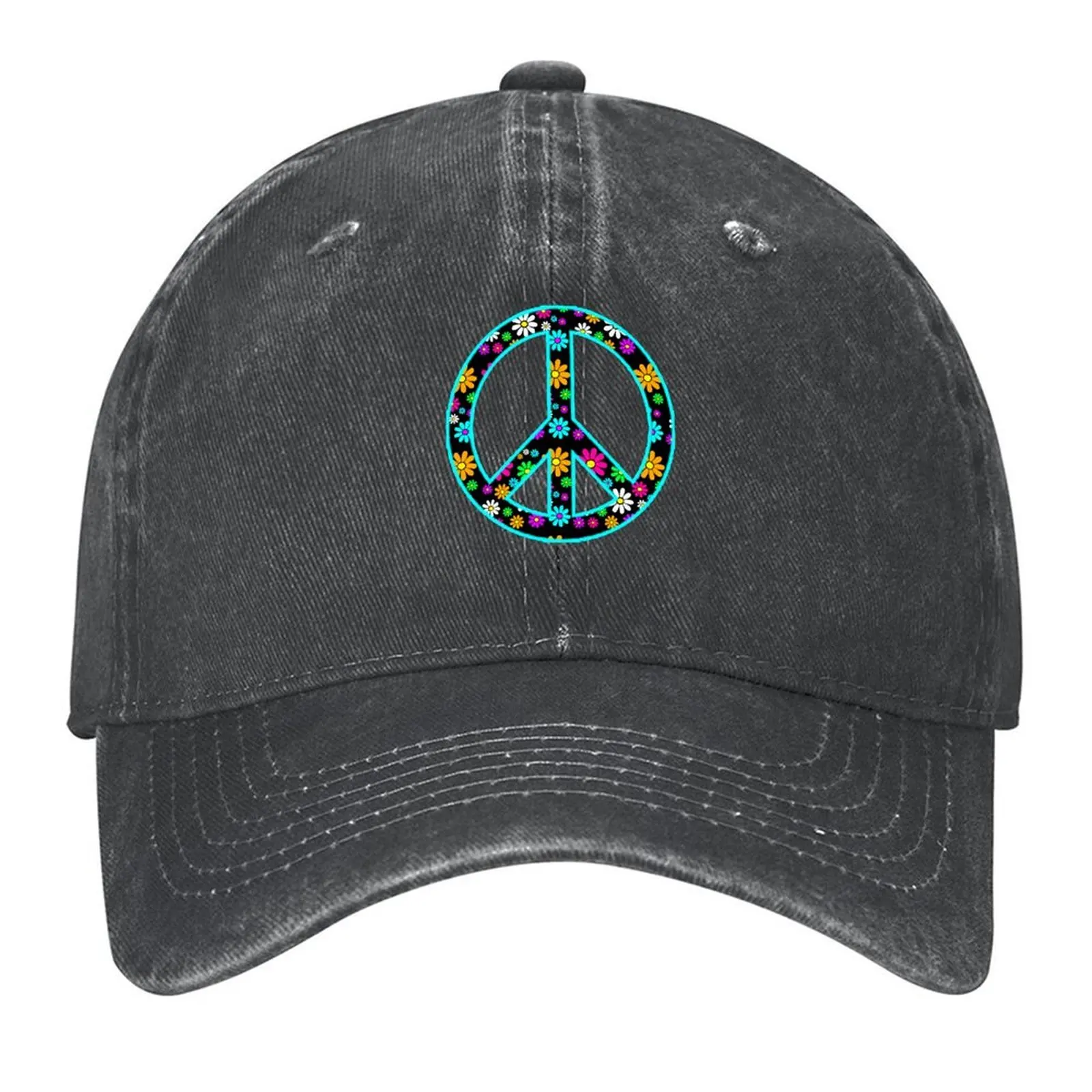 

Hippie Peace Sign Daisies Mod Baseball Cap Cosplay Ball Cap Unique hats Sun Cap Hats For Men Women's