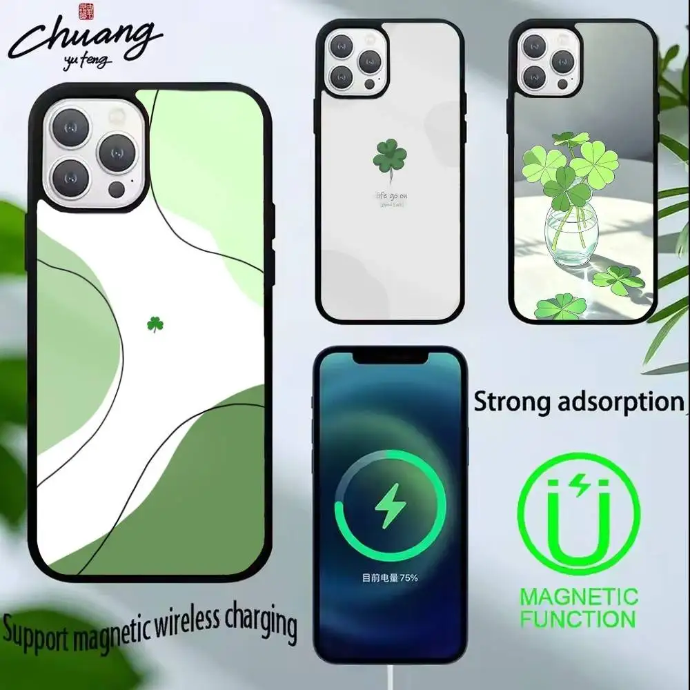 

Four-leaf clover Phone Case For iPhone 17,16,15,14,13,Pro,Max,Plus,Magnetic For Magsafe Wireless Charging