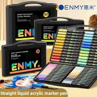 ENMY-rotuladores acrílicos líquidos directos, caja negra con papel, 24-80 colores, bolígrafo de pintura colorido con cabeza suave, marcador de pintura DIY