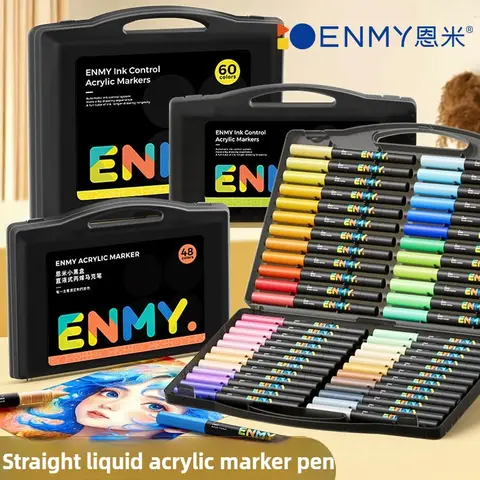 ENMY Black box Direct Liquid acrylic markers with paper 24-80 colors soft head colorful painting pen DIY Paint Marker