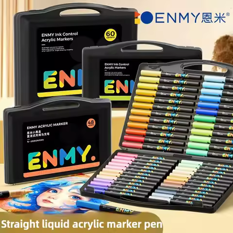 ENMY Black box Direct Liquid acrylic markers with paper 24-80 colors soft head colorful painting pen DIY Paint Marker