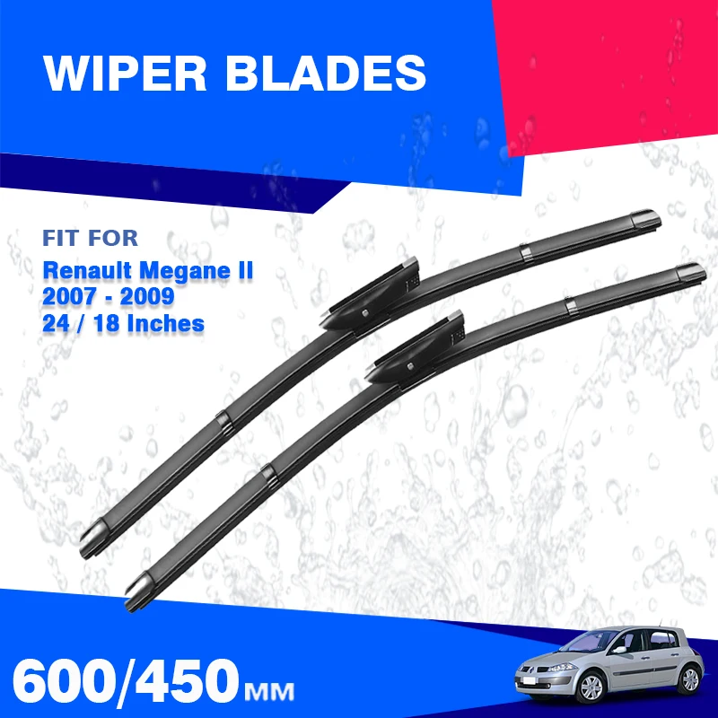 Front Wiper Blades For Renault Megane 2 II MK2 2007 2008 2009 RS CC GT Hatchback Sedan Windscreen Windshield Brushes Accessories