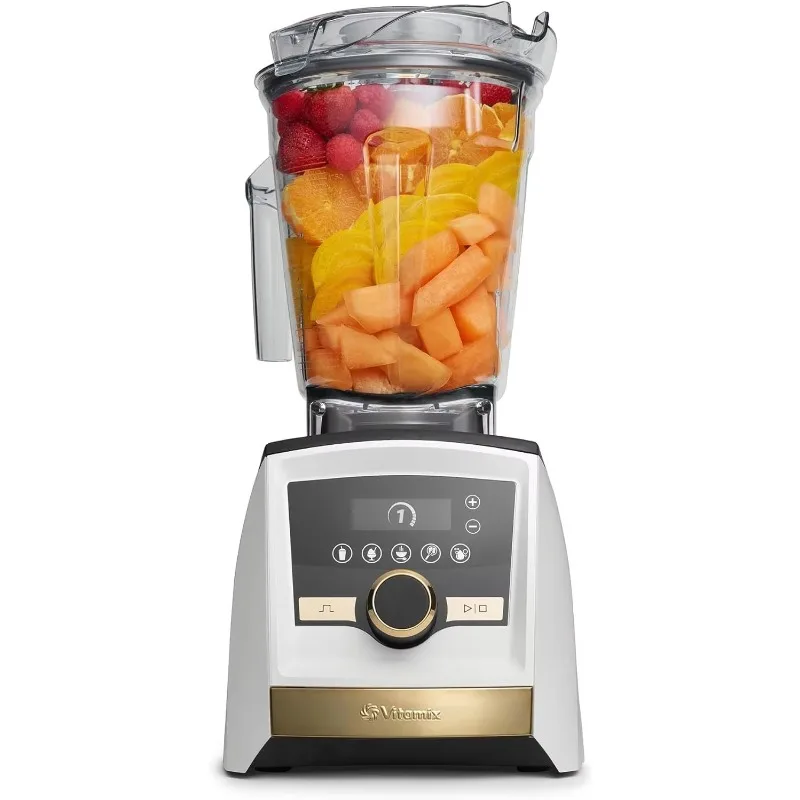 A3500 Ascent Series Gold Label Smart Blender, Professional-Grade, 64 oz. Low-Profile Container, White with Gold Accents