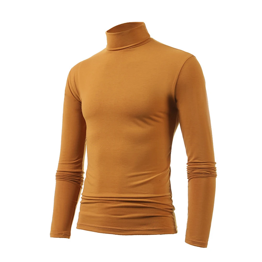 Mężczyźni Roll Turtle Neck T Shirt Winter Slim Long Sleeve Thermal Tops Solid Soft Elasticity Shirt Casual Warm Bottom Wear