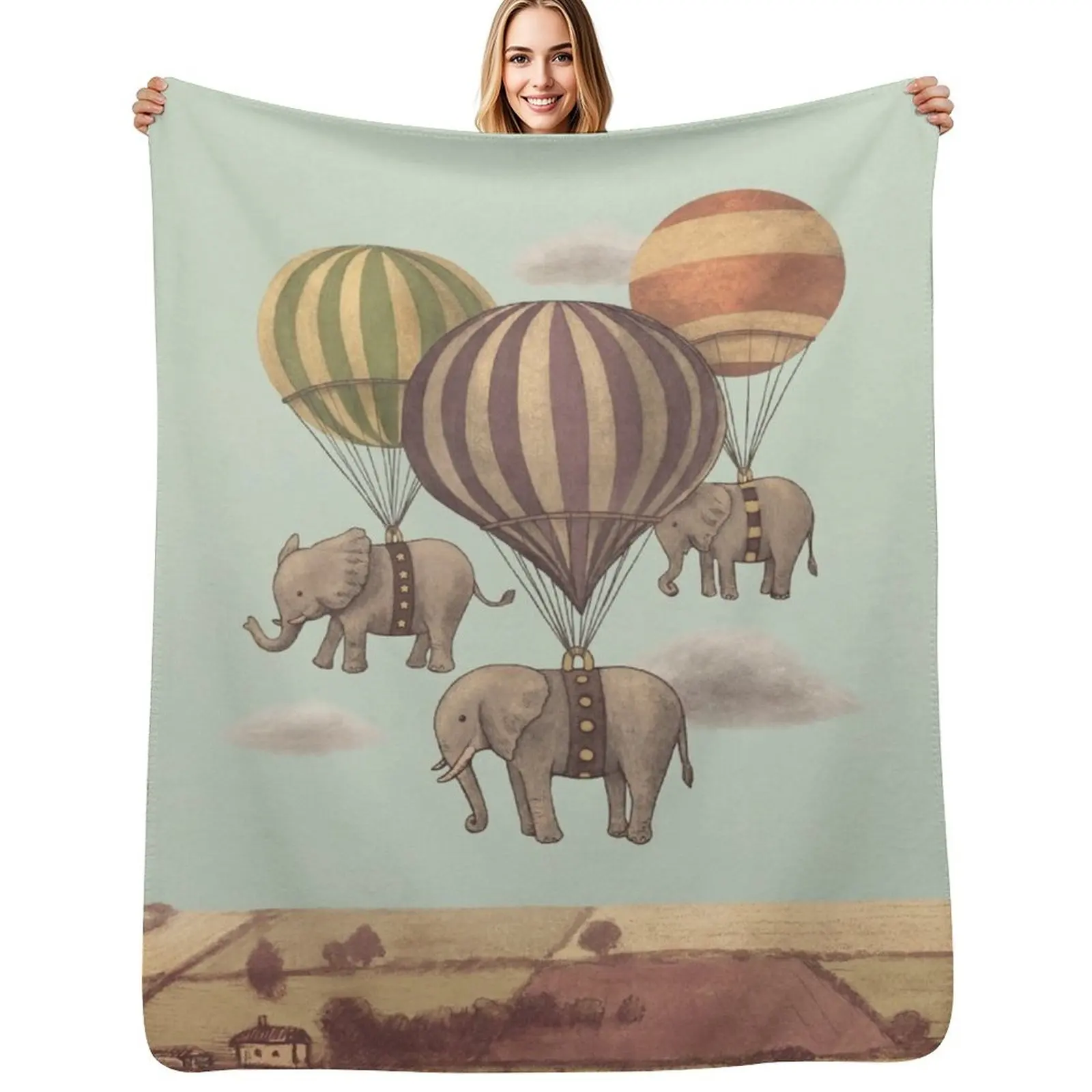 Flight of the Elephants - mint option Throw Blanket Plush Sleeping Bag bed plaid christmas decoration Thermal Warm Blankets
