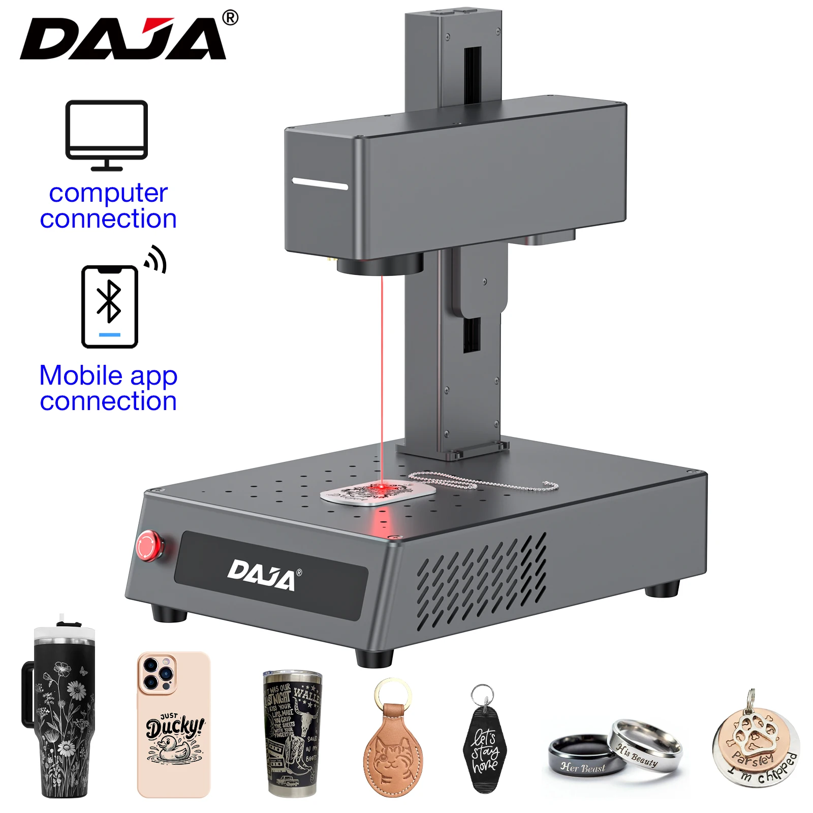 DAJA S5 Portable Fiber Laser Marking Machine for iPhone Android Computer Jewelry Business can Engrave All Metal Leather Plastic