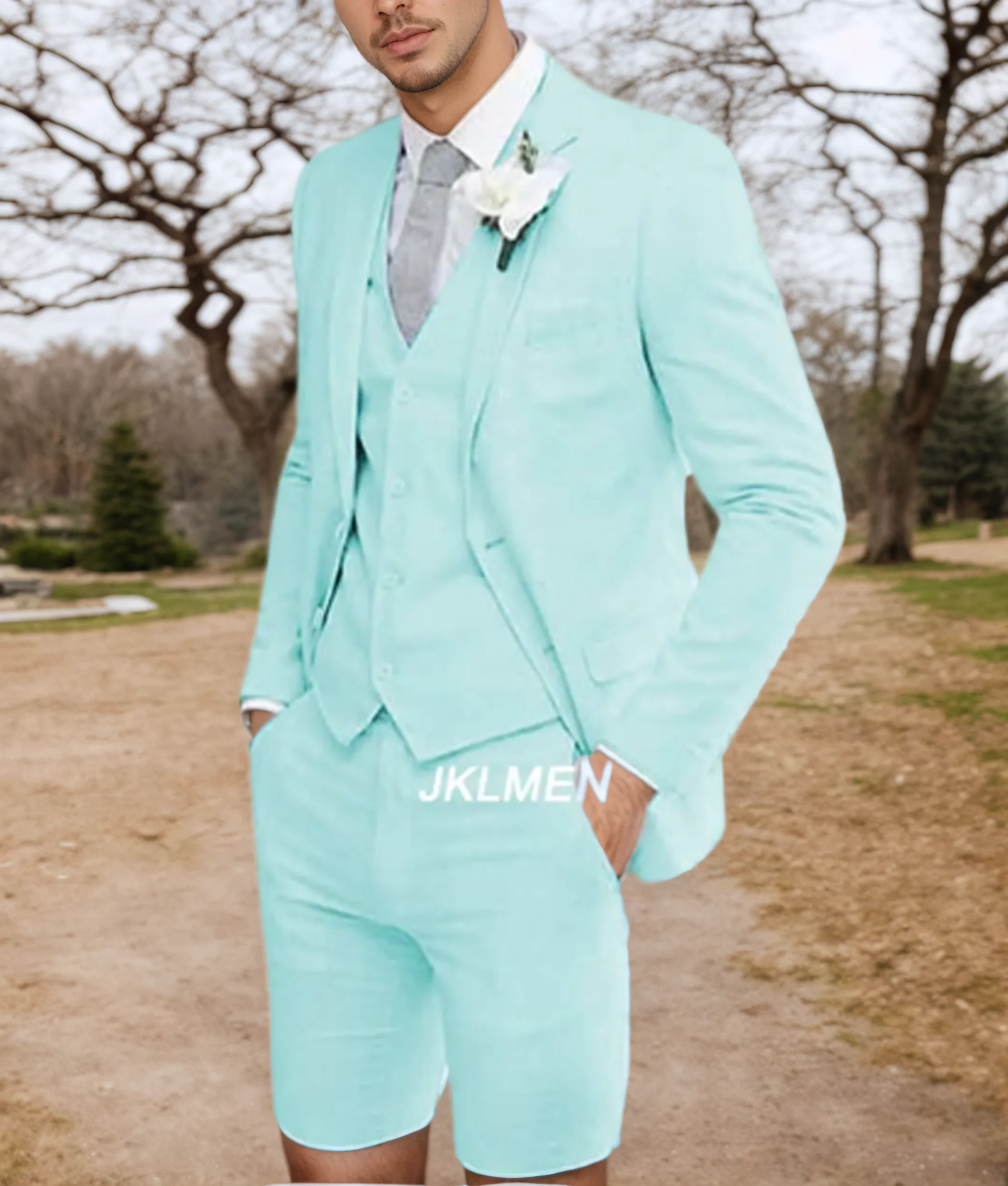 

2024 New Summer Men's Casual Suits Slim Fit 3 Piece Notch Lapel Prom Tuxedos Best Men Short Pants Suit For Wedding Holiday