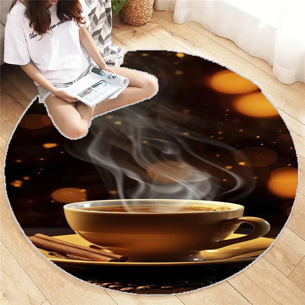 Coffee Shop Round Carpet Vintage Design Printed Living Room Bedroom Cute Mat Washable Home Children's Bedroom Rug Decoration