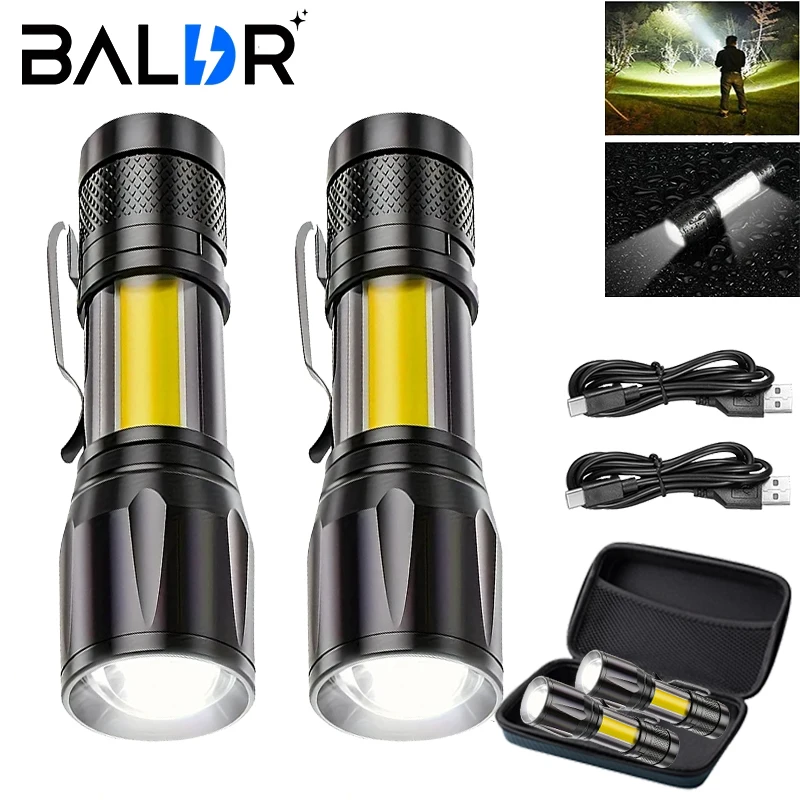 Mini-LED-Taschenlampe, COB + XPE, tragbare Taschenlampe, USB-Aufladung, Camping-Laterne, zoombares Fokuslicht, taktische Taschenlampe mit Stiftclip