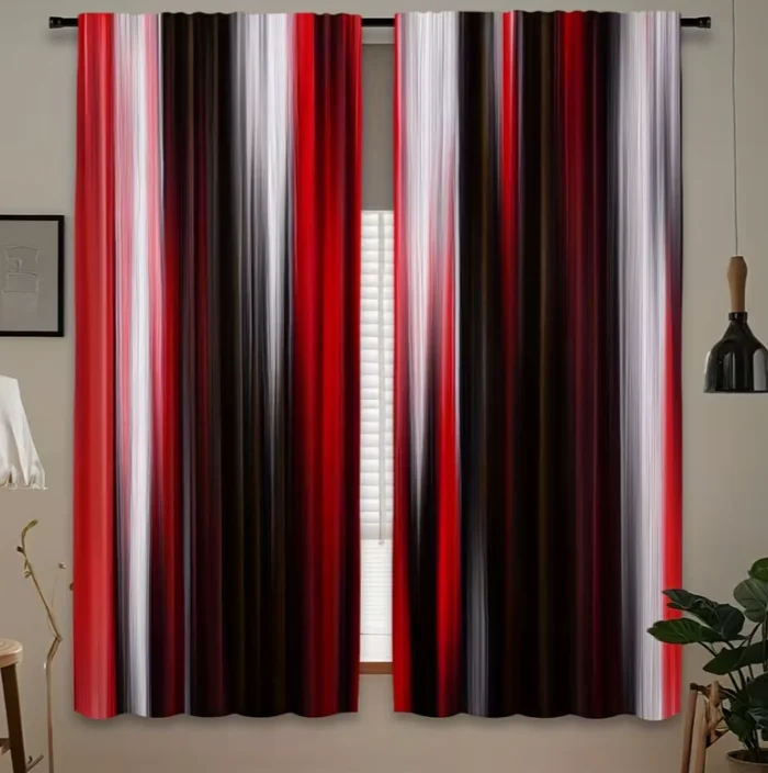 2pcs Abstract Ombre Curtains - Red, Black Drapes for Bedroom, Living Room Light Filtering, Semi-Transparent All-Season Decor