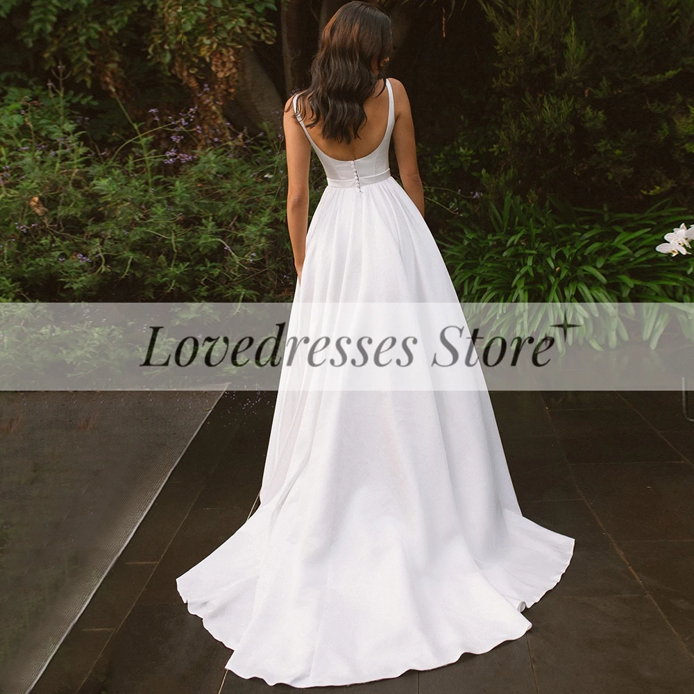 

Customized Simple Scoop Wedding Dress for Brides A Line Satin Backless Bridal Gowns Court Train Custom Made Vestido De 2025