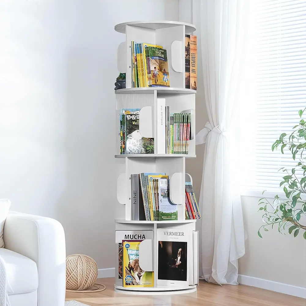 

Rotating Bookshelf Tower - Compact Swivel Bookcase For Kids, Corner Storage, Space-Saving Revolving Shelf,White