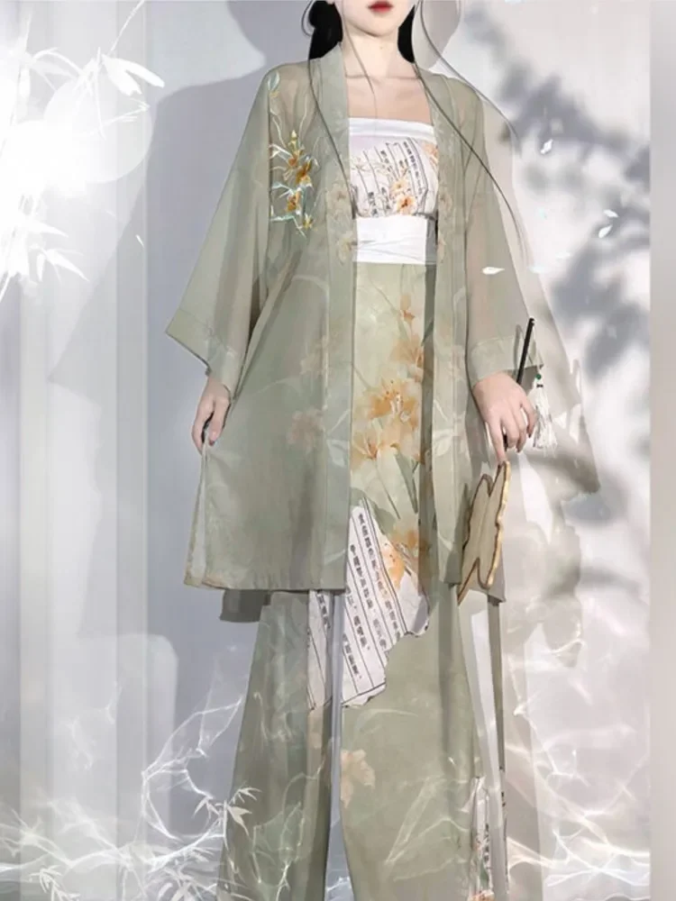 Hanfu ชุดคอสเพลย์ผู้หญิงปักแบบดั้งเดิมของผู้หญิงชุดเดรสสไตล์จีนนางฟ้าระบายอากาศได้สำหรับฤดูร้อนชุดเต้นพื้นบ้าน