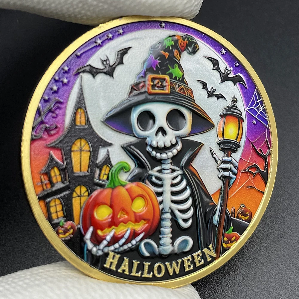 Happy Halloween Gold Coin Bone Charmer Challenge Coin Spooky Decorations Commemorative Medal in Capsule Souvenir Gift