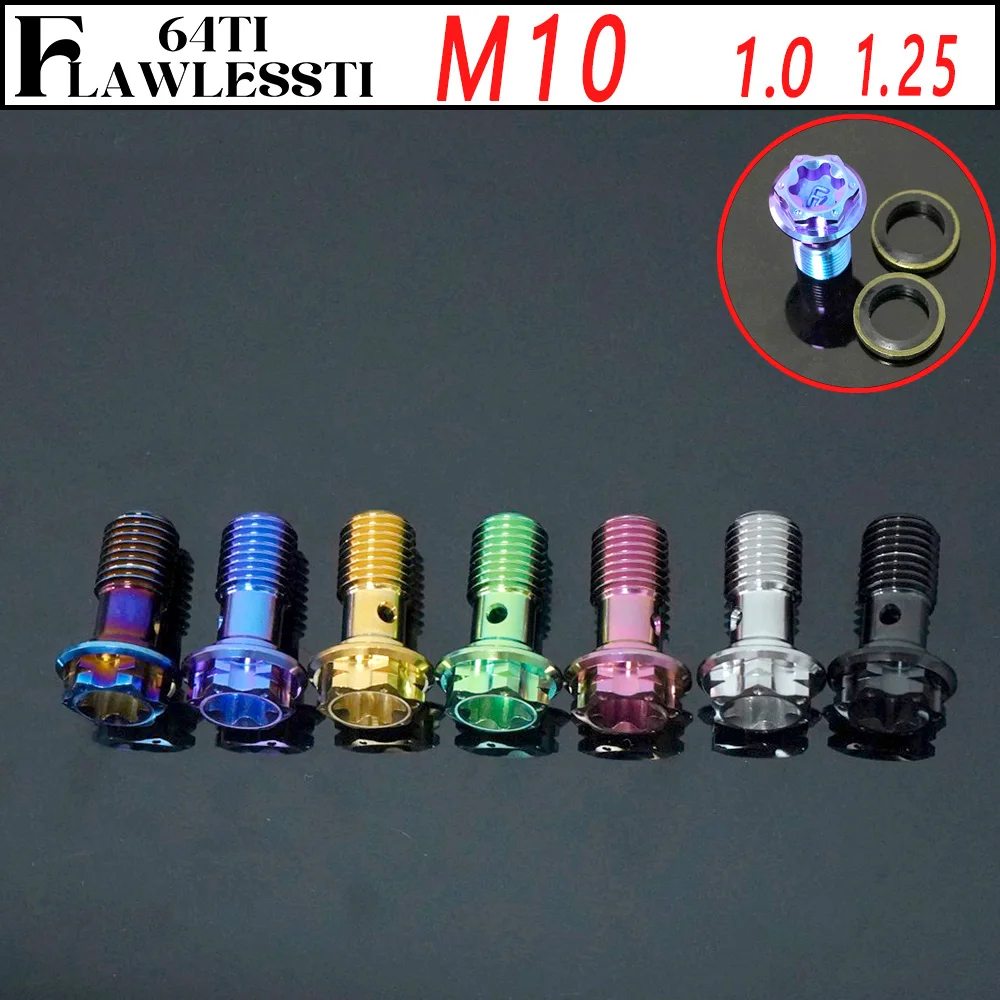 FLAWLESSTI M10x1.0 1.25 Pitch Gr5 Titanium Banjo Bolt Brake Caliper Master Cylinder Bolts For Brembo RCS CC M50 M4 HPK