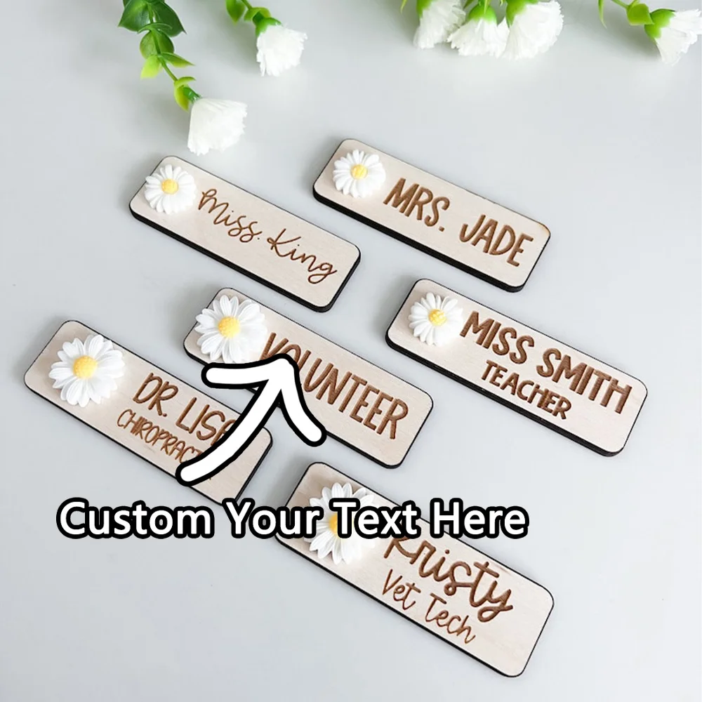 Custom Badge - 1PC Personalized Wooden Name & Daisy Laser Engraved DIY Accessory for Daily Use, Teens & Cute Gifts
