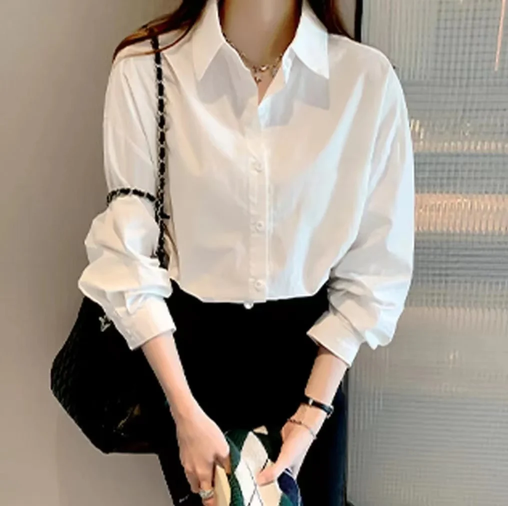 White Blouse Ladies\' 2023 Autumn\'s new Korean-style Long-sleeved Casual Office Lady Shirt Loose Women Clothes Top Simple Shirts