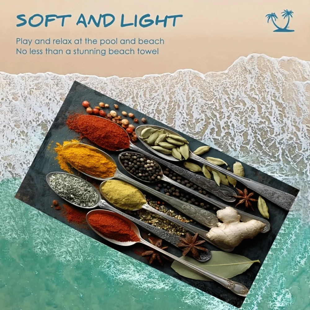 interesting spice patterns on the spoon polyester microfiber beach towel is highly absorbent, suitable for swimming and beach