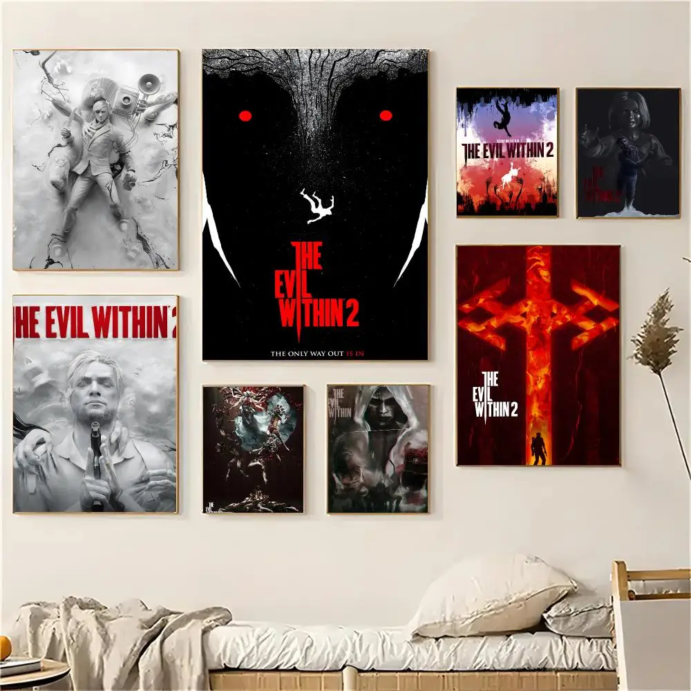 Game T-The Evil Within Art Poster Self-adhesive Decal Living Room Bedroom Party Bar Decor Moisture-proof Fade-resistant