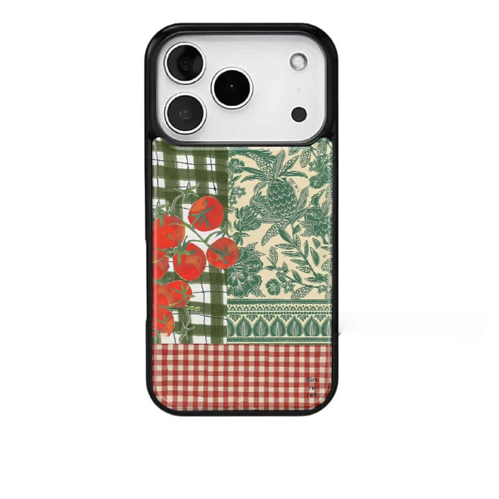 INS Tomate und grüne Pflanzengitter-Spleiß-Handyhülle für iPhone 11/12/13/14/15/16/17 Pro Max AIR PLUS Epoxidharz-TPU