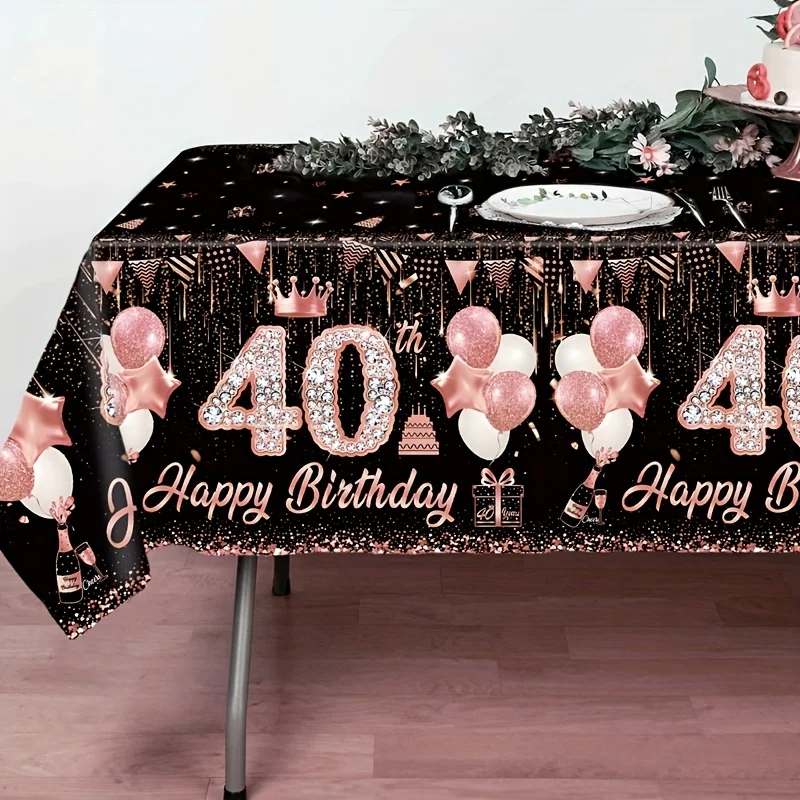 1pc, Wedding Decorations, Summer Decoration, Decor for Outside, Decor, Rose Golden 40Th Birthday Disposable PE Tablecloth, 51.18
