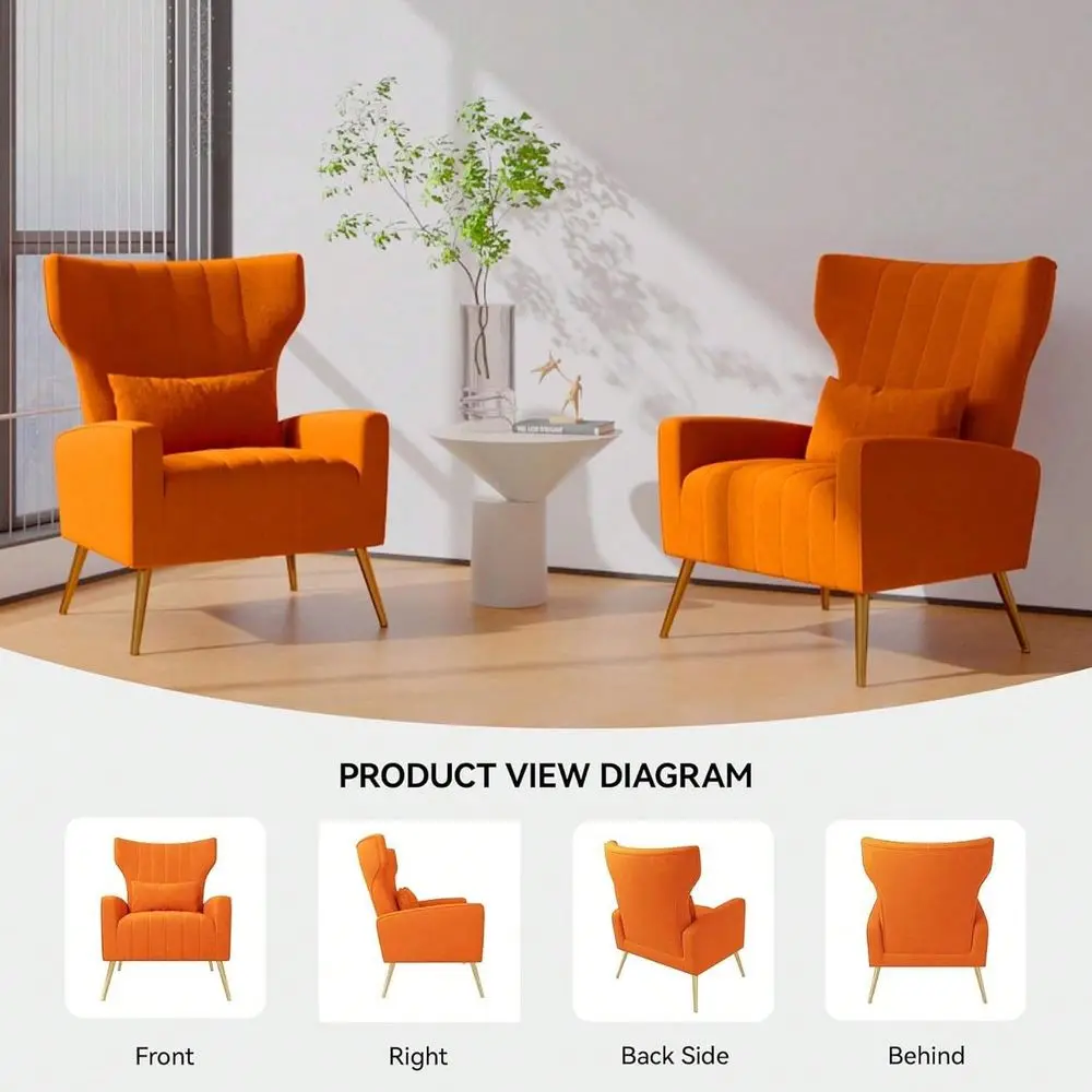 

Nalupatio 1Piece Modern Velvet HighBack Armchair, Upholstered Lounge Chair, Reading Chair, With Lumbar Support, Metallic Gold Le