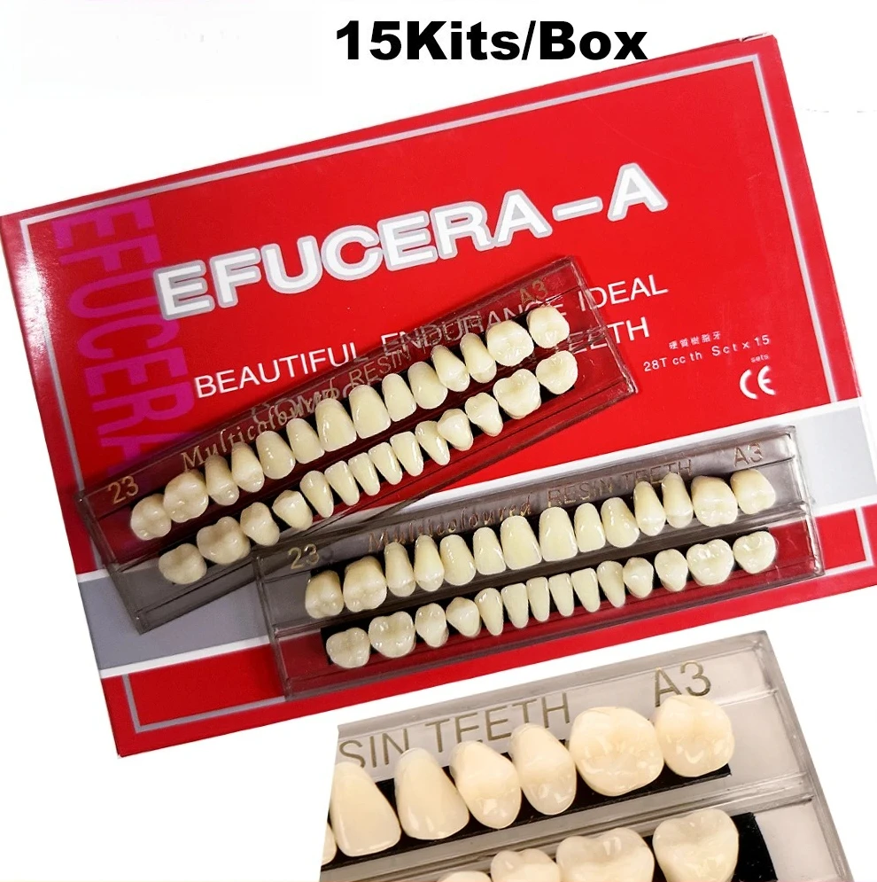 15Packs Resin Denture Teeth Set Polymer Denture Teeth Dental Bleaching Plate for Dentistry Education Research Lab Training Model