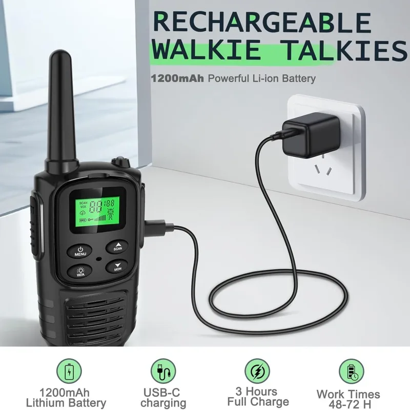 Kids Walkie Talkie 2pcs Handheld Toys Walkie Talkie EU Version - 8 channels US Version - 22 channels with 1200mAh Li-ion Battery