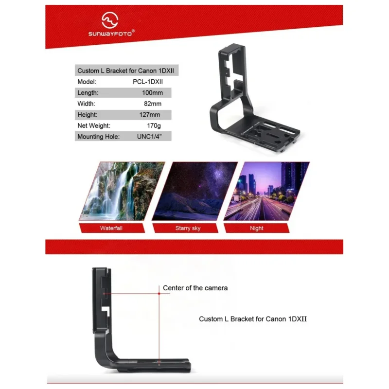 SUNWAYFOTO Statiefkop Quick Release Plaat voor Canon 1DX 1DXII L-beugel Specifieke Aluminium Quick Release Plaat