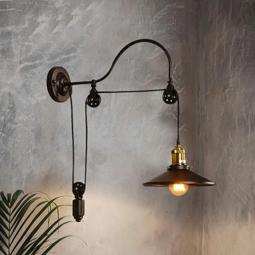 Industrial Wall Sconces Wall Mount Light Fixtures Gooseneck Wall Light Fixture Adjustable Pulley Wheel Wall Mounted Lamp