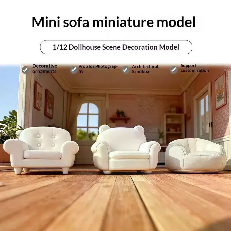 12 Scale Mini White Sofa Adorable Bear Ear Design Soft Smooth Texture For Dollhouse Decor Diorama Photography Props 1