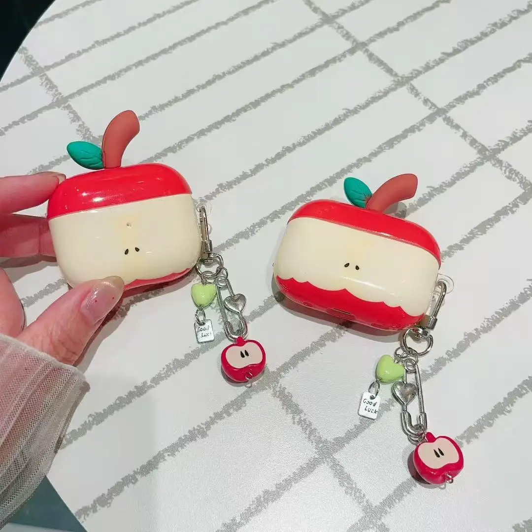 Cute Cartoon Red Apple Core New Fashion Headphones Case For AirPods Pro 2 Earphone Case With Pendant For AirPods 4 3 2 1 Gen