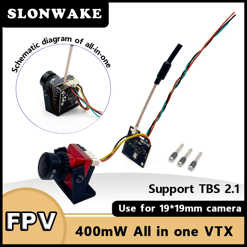 

SLONWAKE 5,8 г 48-канальный аналоговый передатчик VTX, пусковая установка/25/200/400 МВт, регулируемая поддержка питания 2-3S TBS 2,1, использование для камеры 19*19 мм